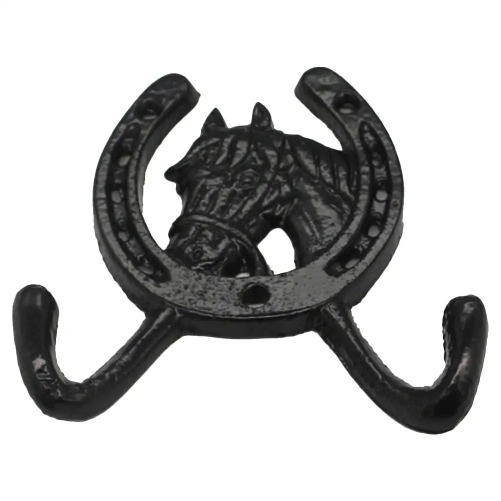 Black Cast Iron Horseshoe Double Hook Wall Mounted Bathroom Coat Hat Key Hanger Wall Storage Hooks For Household Use Multi