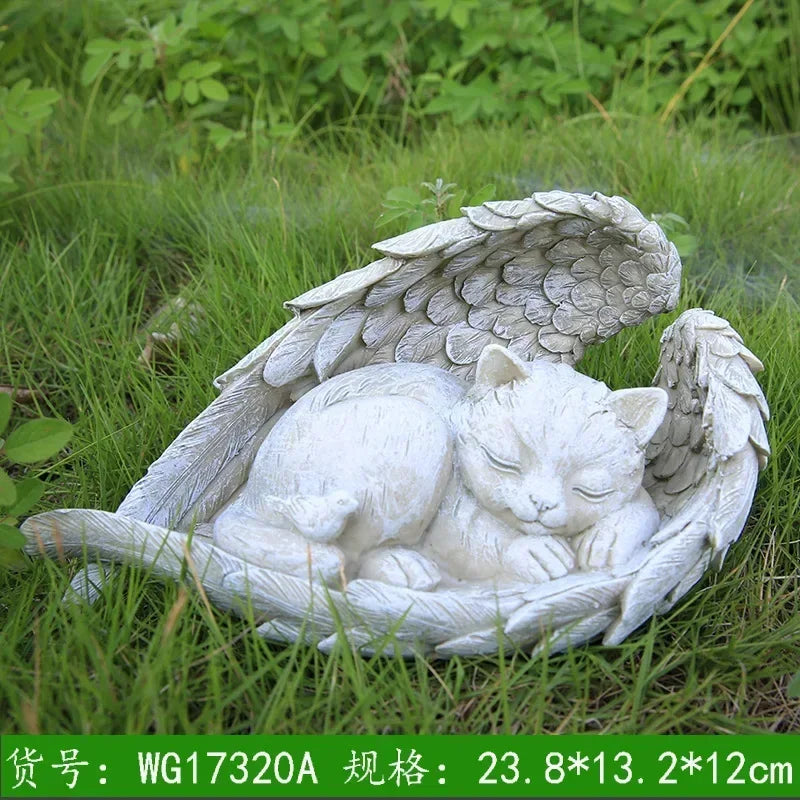 Pet Dog Cat Tombstone Personalized Memorial Stone Resin Statue Creative Angel Dog Cat Ornament Pet Tombstone Memorial Stone