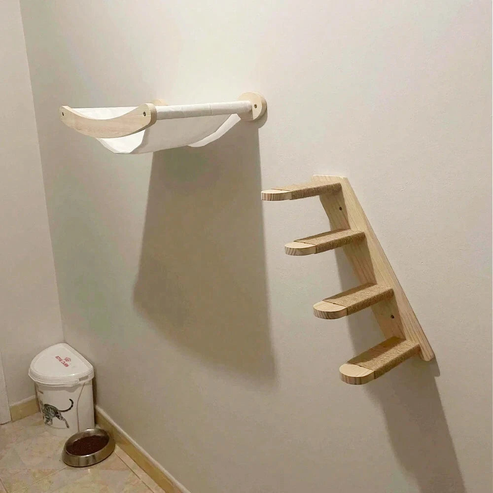 Cat Hammock and Stairway with Sisal Rope Wall Mounted Climbing Shelf Scratching Grinding Claws for Kitten Cats Furniture