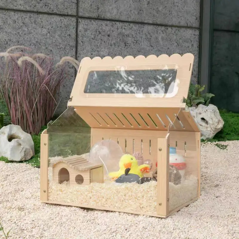 Acrylic and Wooden Hamster Cage, Assemble Transparent Visible Pet Feeding Cage, DIY Aquascape Crate Creeping Pet Feeding Box