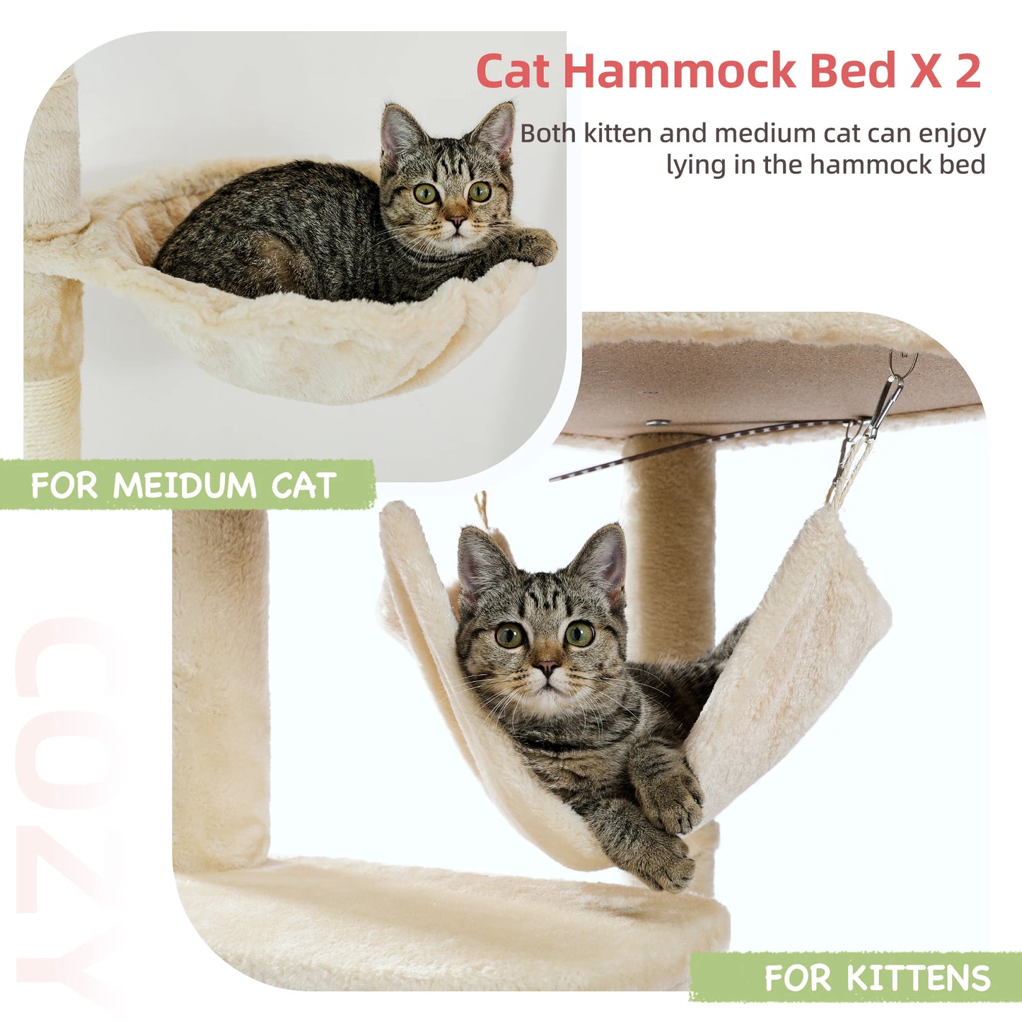 Floor to Ceiling Cat Tree Adjustable Cat Tower Tall Kitty Climbing Play House Tall Kitty Climbing Play House with Scratching Posts Cozy Condo Perches Hammock