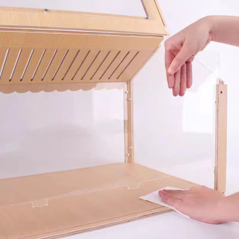 Acrylic and Wooden Hamster Cage, Assemble Transparent Visible Pet Feeding Cage, DIY Aquascape Crate Creeping Pet Feeding Box