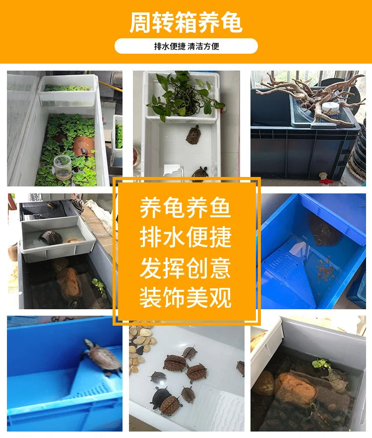 ‌Heavy-Duty Turtle Tank with Basking Platform - Large Plastic Aquarium for Reptiles, Waterproof Fish Pond with Drainage System