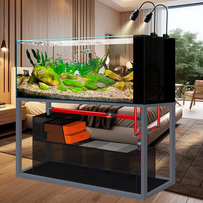 yjq native stream tank ultra-white glass side overflow ecological bottom filter fish tank living room aquarium