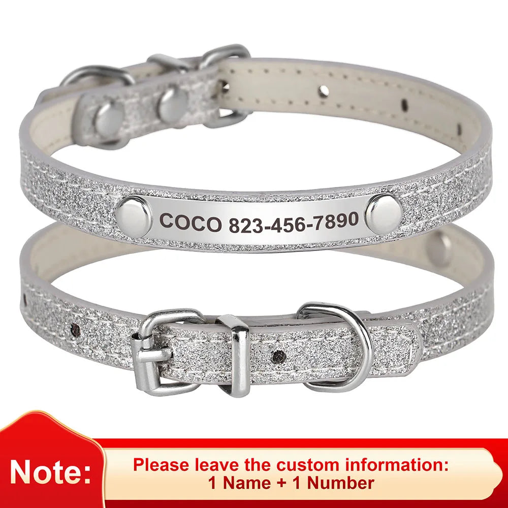 Custom Cat Collar Bling Leather Cat Collars Personalized Kitten Cat Small Dogs Puppy Collar With Engraved ID Nameplate