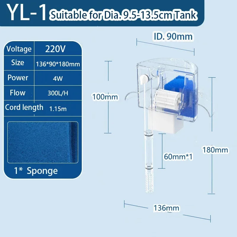 3-IN-1 Circular Fish Tank Filter ,Aquarium Hang on Filter, Water Purification, Waterfall Filter, Top Filter, Aquarium Accessories 4W