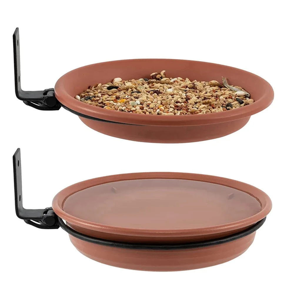 Tree Mounted Bird Tray for Feeder Birds Bath Bowl Installed on Wooden Fence Wall Tree Deck Stakes with Heavy Duty Iron Ring
