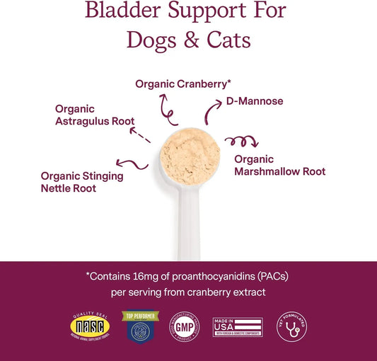 Bladder Cranberry Supplement for Dogs & Cats Vet Created Kidney & Urinary D-Mannose Cranberry, Stinging Nettle