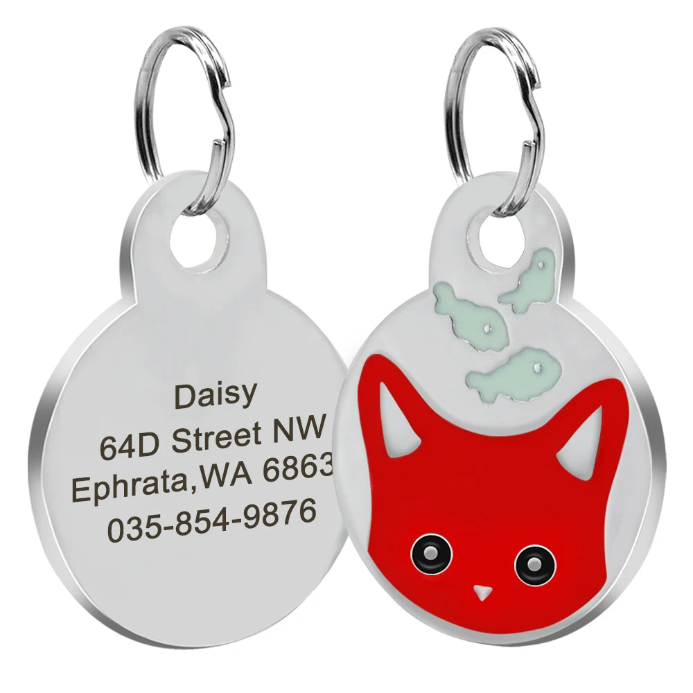Cute Cat Tag Small Dog ID Tags Free Engraved Name Cats Kitten Name Tag Anti-lost Pet Collar Pendant Fish Shape & Cat Face Tags