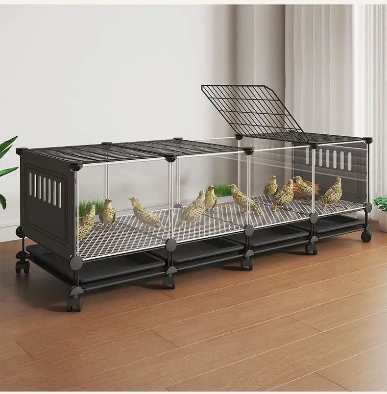 Premium Quail Cage with Pulley Droppings Tray - Indoor Large Chicken Coop Protecting Chicks Feet Mesh Predator Proof Secure Run