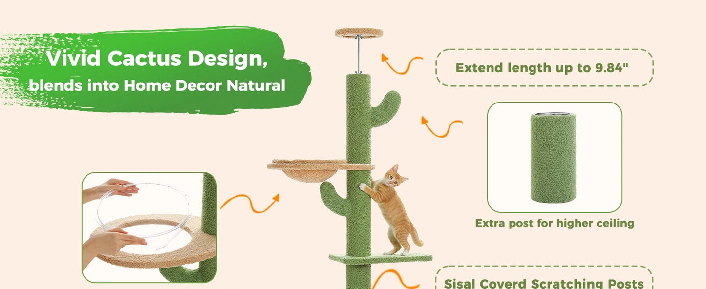 Adjustable Floor-to-Ceiling Vertical Cat Tree Tower Stable Tall Cat Climbing Tree Cat Kittens Cat Toy Suitable for Indoor Cats