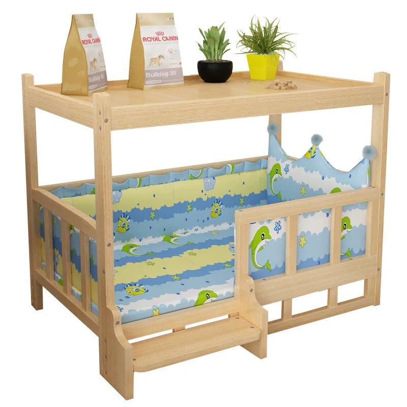 Solid Wood Dog Kennel, Puppy Bed, Kitten Bed, Polished and Smooth, Detachable Pet Accessories, Golden Retriever and Cats