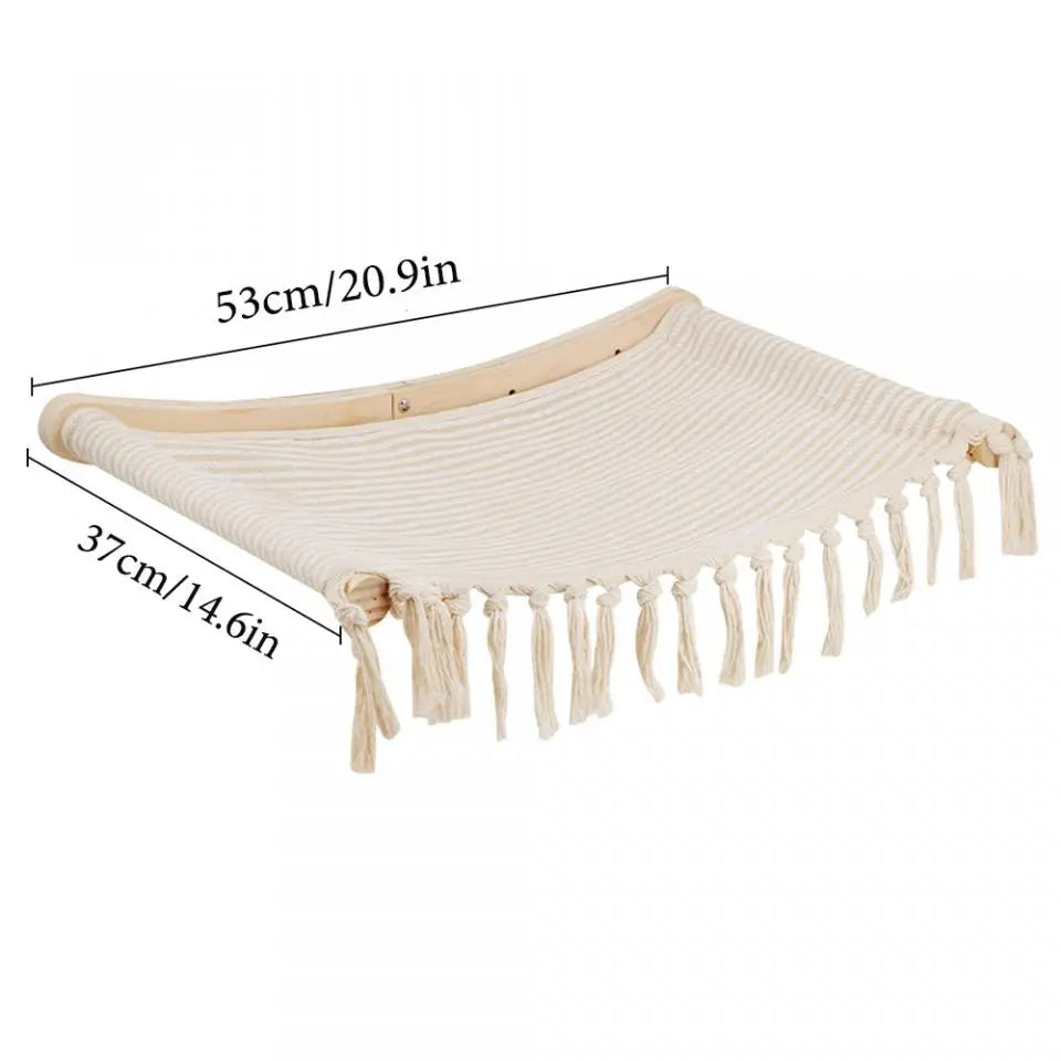 Wall-Mounted Cat Hammock Cradle Cat Climbing Frame Floating Shelf Solid Wood Cats Scratch Posts for Sleeping and Playing Toy
