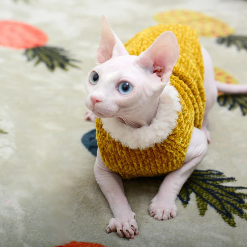 Devon Rex Thickening Plush Coat Cat Sweater Costume Sphinx Clothes Kitten Sphynx Pullover Clothing Products for Winter Outwear