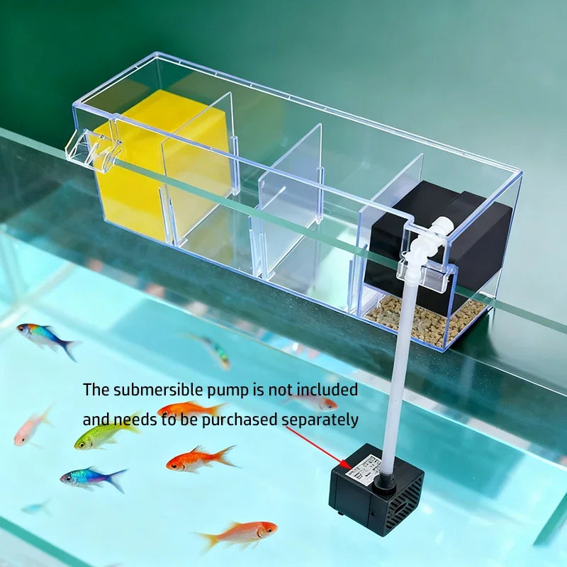 Hang-On Aquarium Filter Box Quiet Water Circulation System Dry-Wet Separation Filter Box for Small medium Fish Tank Turtle Tank