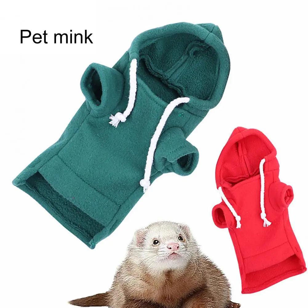 Cute Ferret Hoodie Solid Color Drawstring Hooded Sweatshirt Thick Fluffy Pet Hoodie Foreleg Elastic Hamster Guinea Pig Clothes