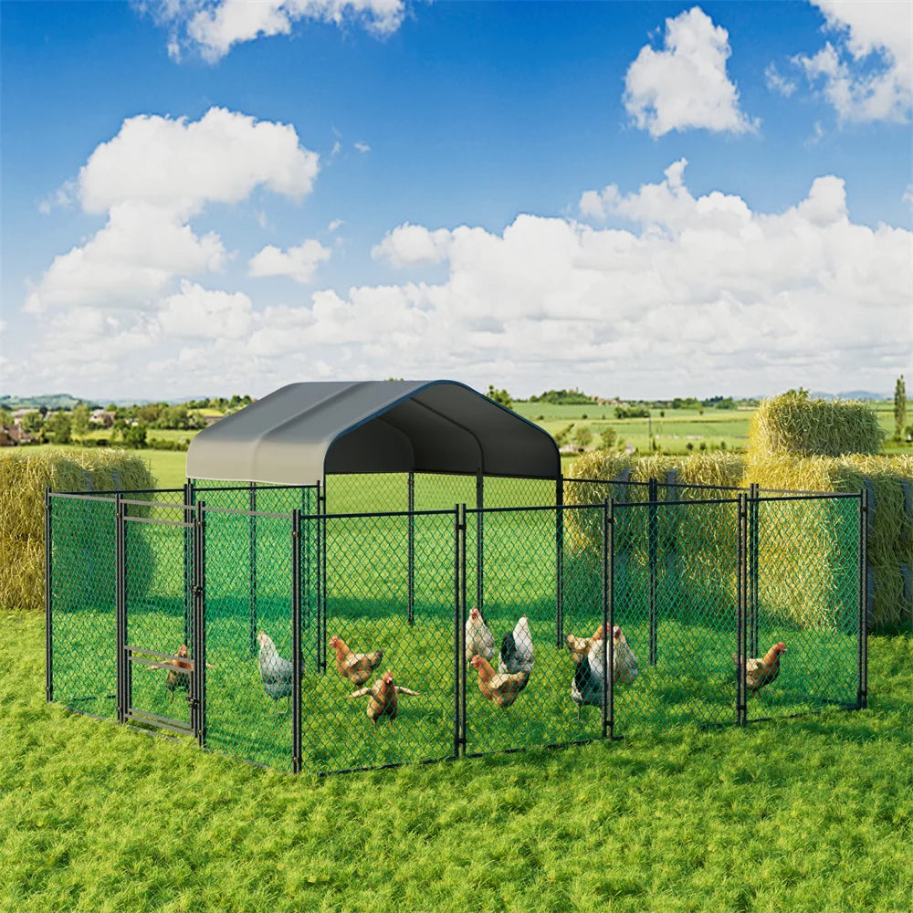 Heavy Duty XXL Chicken Run Coop Cage Walk In Coop Poultry Hen Rabbit Metal Kennel Hutch Pen with Waterproof UV Cover Outdoor