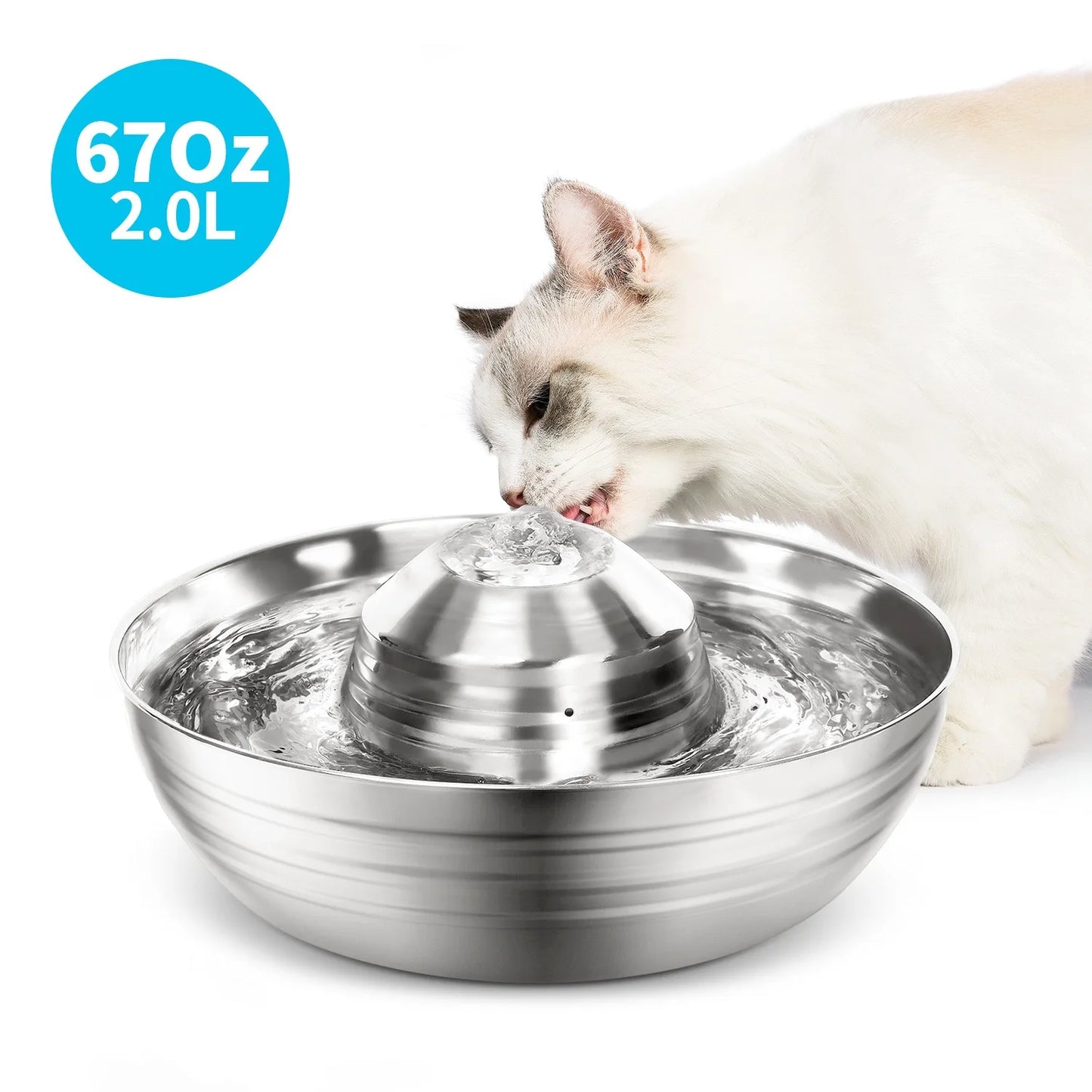 2L Ultra-Quiet Automatic Fountains Dog Stainless Steel Pet Fountains Water Dispenser Quiet Pump Water Fountain for Cat Dog