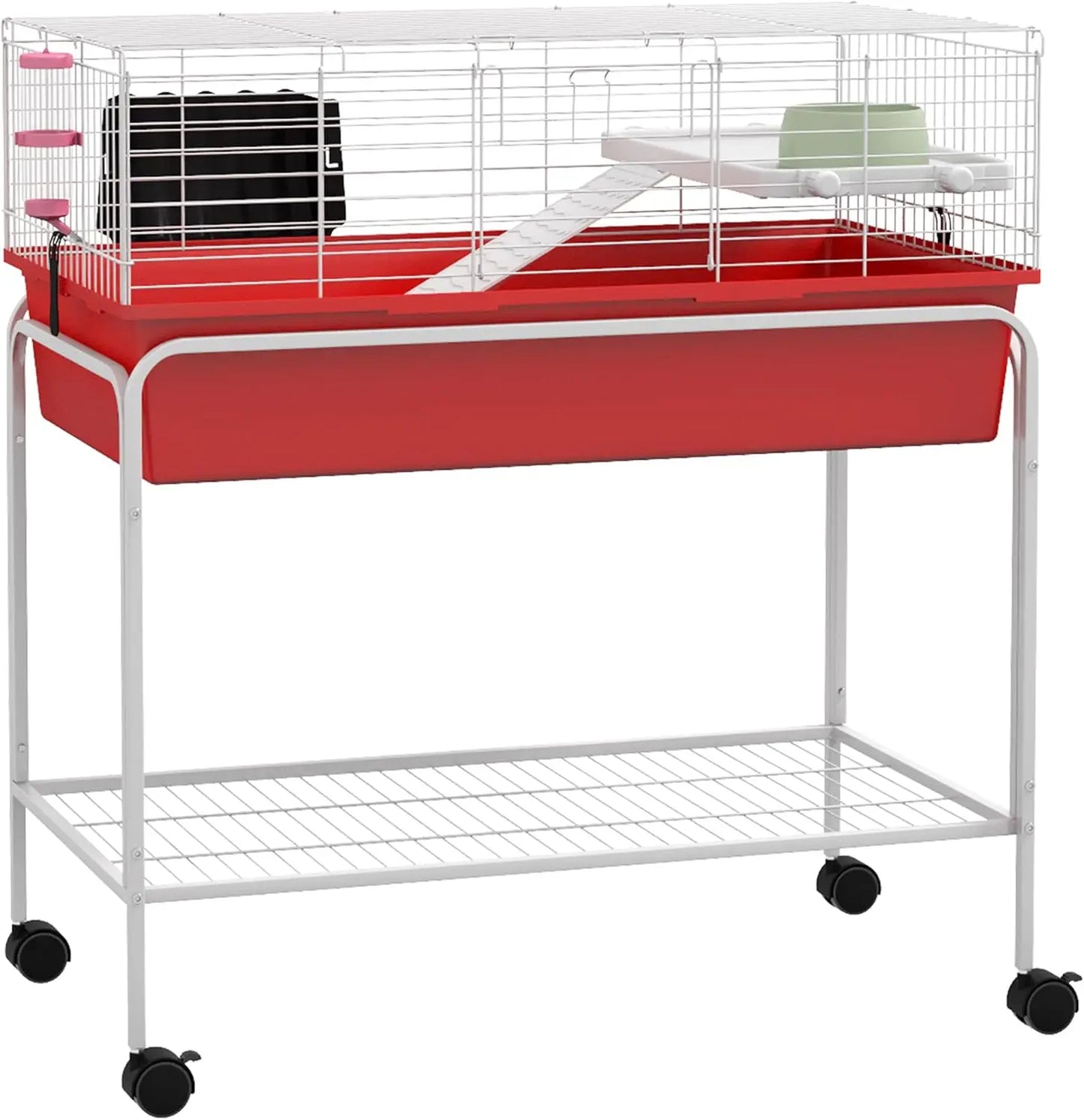 Two-Story Small Animal Cage Removable from Stand, Guinea Pig Cage, Hedgehog Cage, Chinchilla Cage, Ferret, with Shelf & Wheels