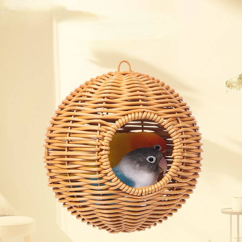 Bird Nest Fake Grass Handwoven Bird Cage House Parrot Canary Lovebird Parakeet Cockatiel Hatching Bird Hut