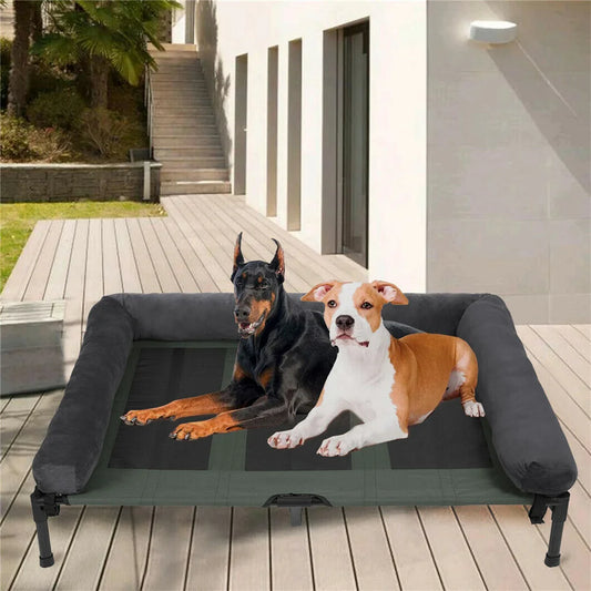 XXL XL Large Dog Bed Outdoor Raised Dog Bed with Cooling Breathable Mat and Soft Plush Mat Pet Puppy Camping Cot for Home Garden Indoor