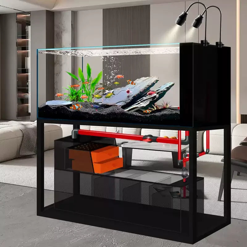 yjq native stream tank ultra-white glass side overflow ecological bottom filter fish tank living room aquarium