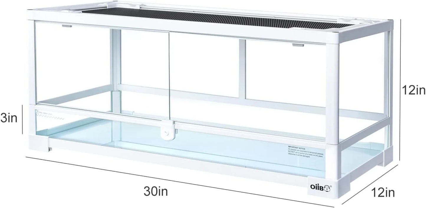 Full Glass Long Tank Reptile Terrarium 20 Gallon Front Opening Terrarium 30" x 12"x 12" for Reptile Pets Gecko Lizard Snake