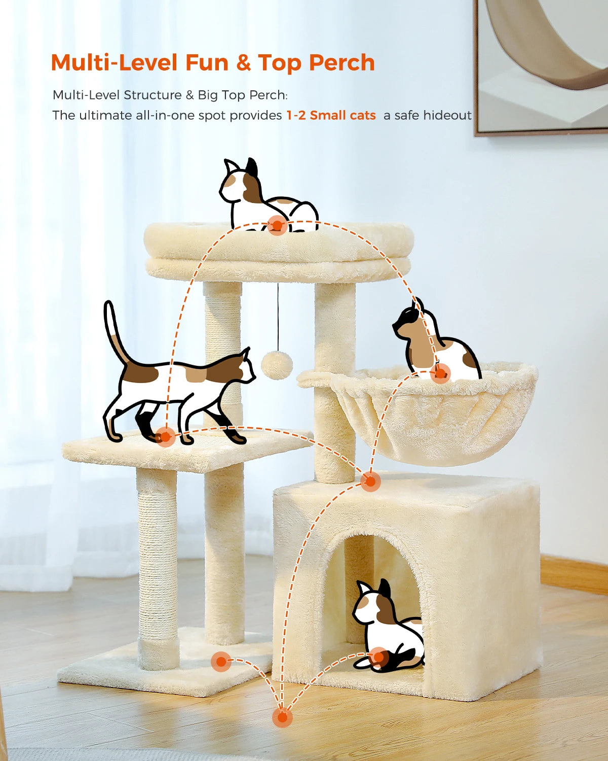 Cat tree Cat Tower for Indoor Cats Cat Activity Tree with Cat Scratching Posts Big Hammock and Removable Top Perch