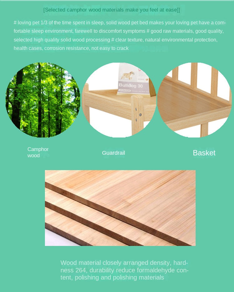 Solid Wood Dog Kennel, Puppy Bed, Kitten Bed, Polished and Smooth, Detachable Pet Accessories, Golden Retriever and Cats