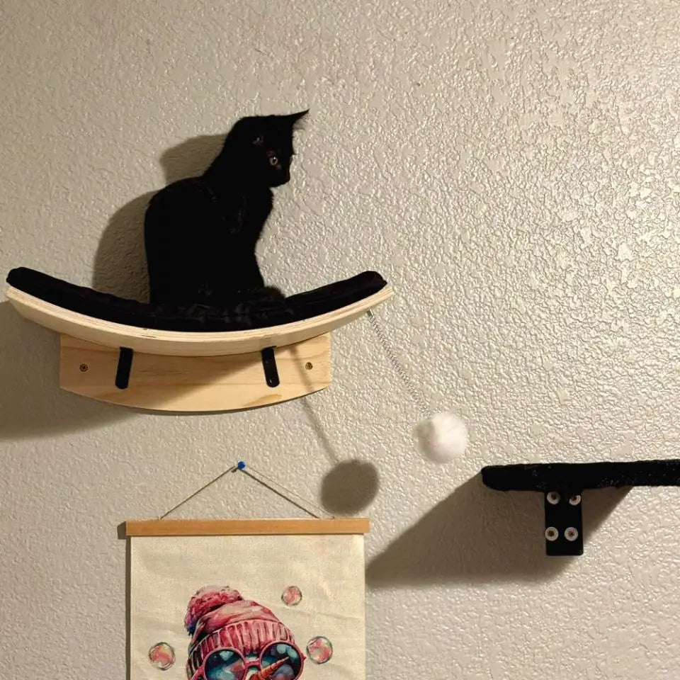 Wall-Mounted Cat Hammock Cradle Cat Climbing Frame Floating Shelf Solid Wood Cats Scratch Posts for Sleeping and Playing Toy