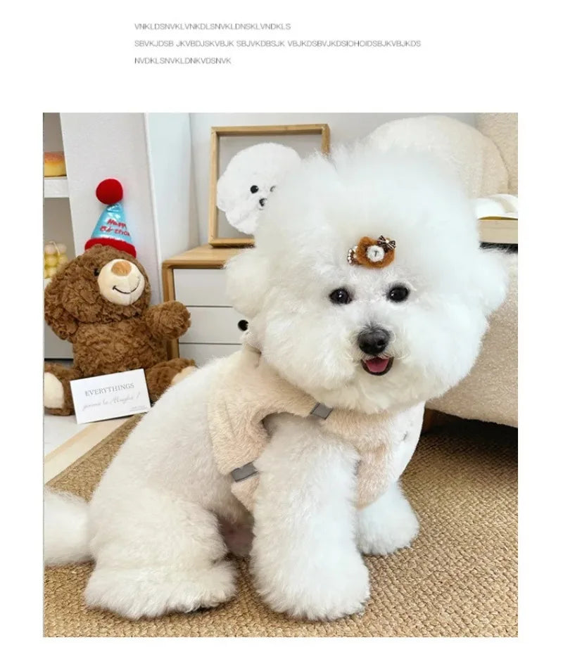 Fashion Pet Rabbit Fur Plush Pet Traction Set Warm Thick Pet Dog Cat Walking Dog Outdoor Teddy Plush Traction Rope Chest Harness