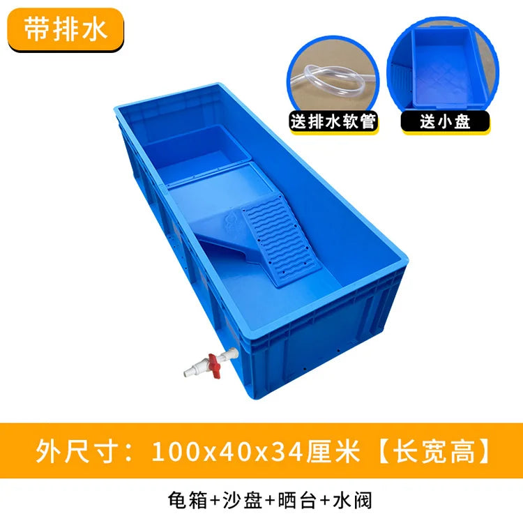 ‌Heavy-Duty Turtle Tank with Basking Platform - Large Plastic Aquarium for Reptiles, Waterproof Fish Pond with Drainage System