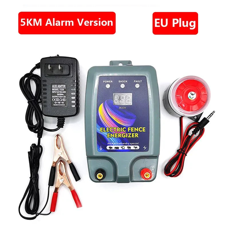 5KM Electric Shepherd for Cattle Animals Farm Electric Shepherd Energizer Livestock LCD Panel Charger High Voltage Pulse Control