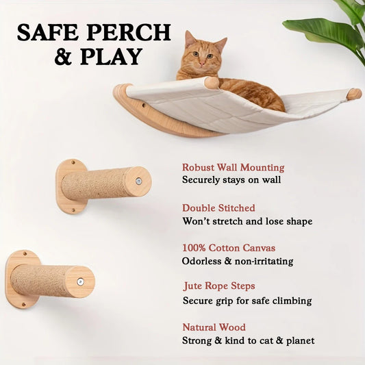 Cat Hammock Wall Mounted Cat Shelf With Two Steps - Cat Wall Shelves And Perches For Sleeping, Playing, Climbing, And Lounging -Sleeping, Playing, Climbing, And Lounging -