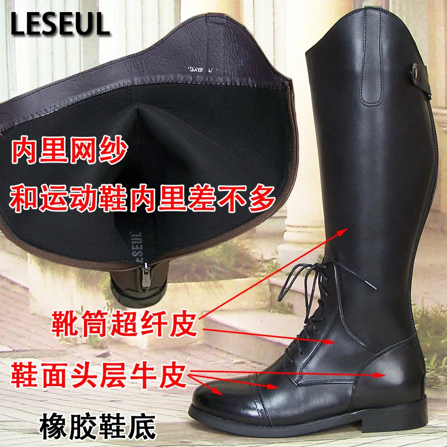 Men's High-top Genuine Leather Cowhide Ceremonial Guard Boots  British Autumn Zipper Men's Long Leather Riding Boots