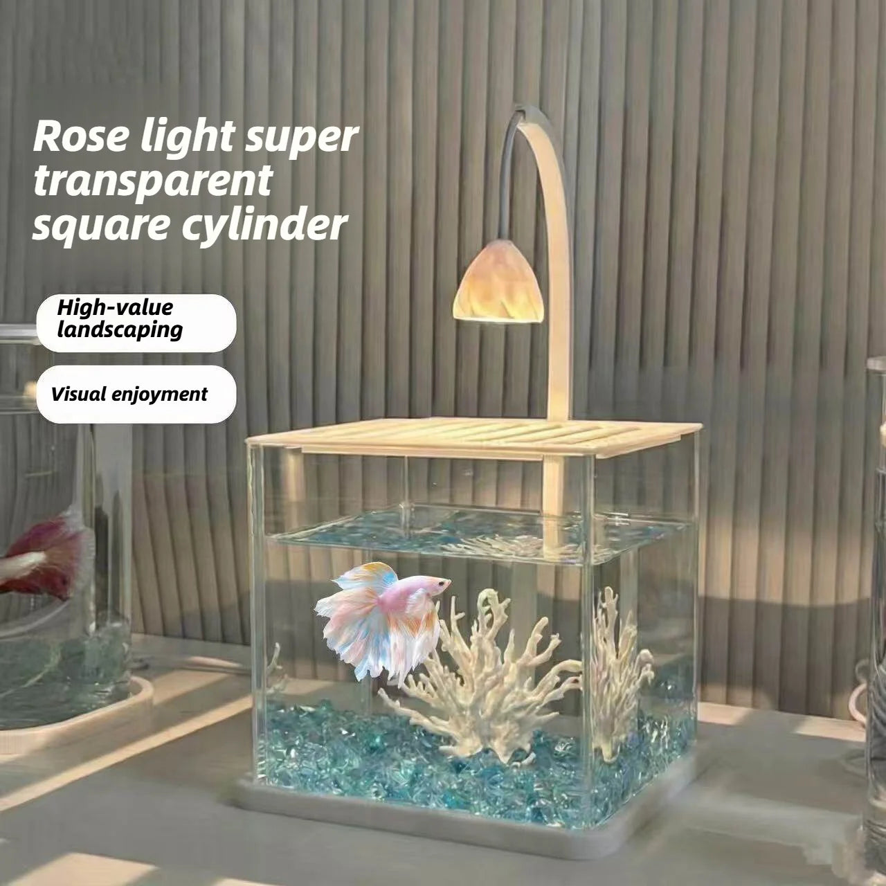 Acrylic Fish Tank Ice Crystal Landscape Desktop Creative Ecological Fighting Fish Tank Complete Set Of Landscape Fish Tank Small
