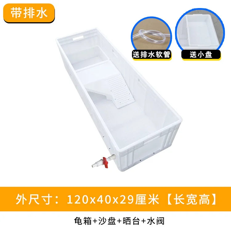 ‌Heavy-Duty Turtle Tank with Basking Platform - Large Plastic Aquarium for Reptiles, Waterproof Fish Pond with Drainage System