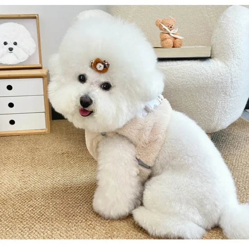 Fashion Pet Rabbit Fur Plush Pet Traction Set Warm Thick Pet Dog Cat Walking Dog Outdoor Teddy Plush Traction Rope Chest Harness