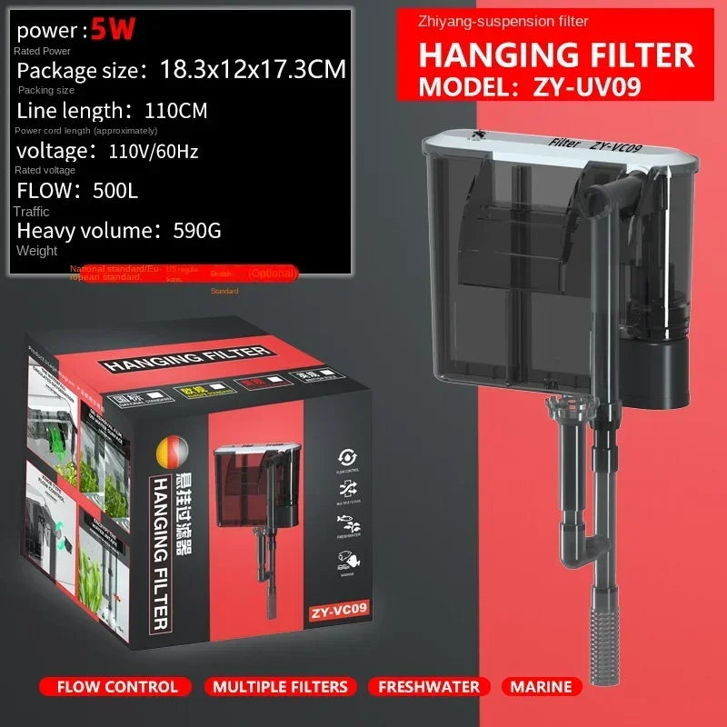 Aquarium 110V 220V Wall-mounted Filter Fish Tank Filter External Grass Tank Filter Water Flow Adjustable Suitable for 30-80CM