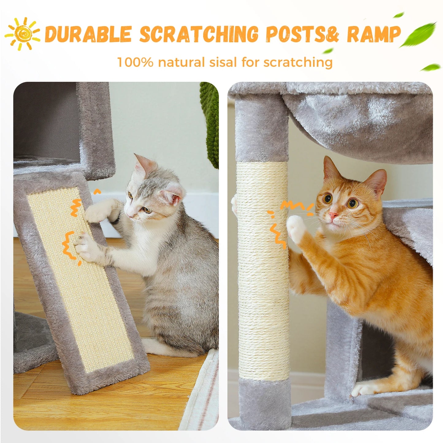 Large Cat Tree Indoor Cats, Multi-Level Cat Tower with Sisal Scratching Post, 2 Spacious Condos, Cat Toys