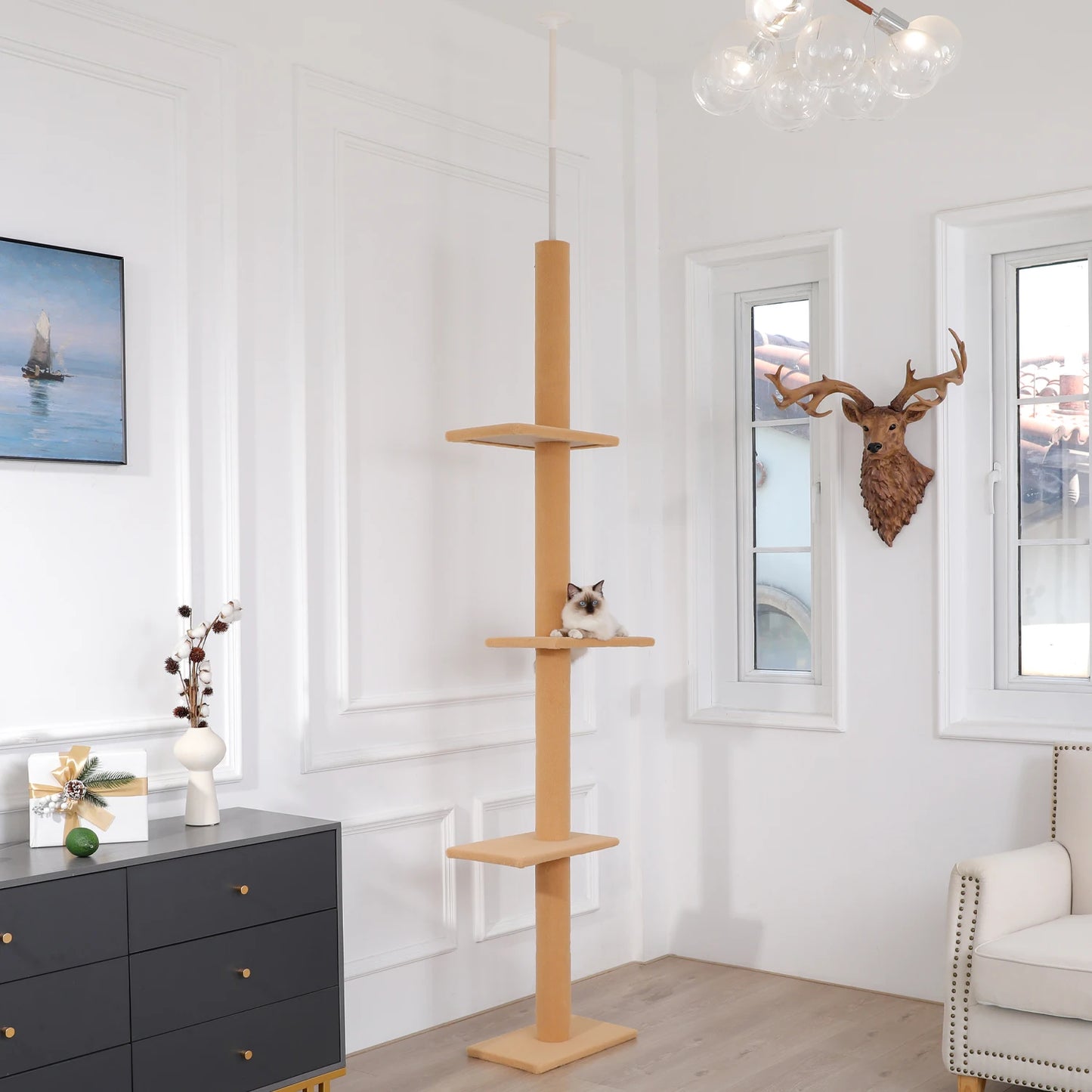 Adjustable Floor-to-Ceiling Vertical Cat Tree Tower Stable Tall Cat Climbing Tree Cat Kittens Cat Toy Suitable for Indoor Cats