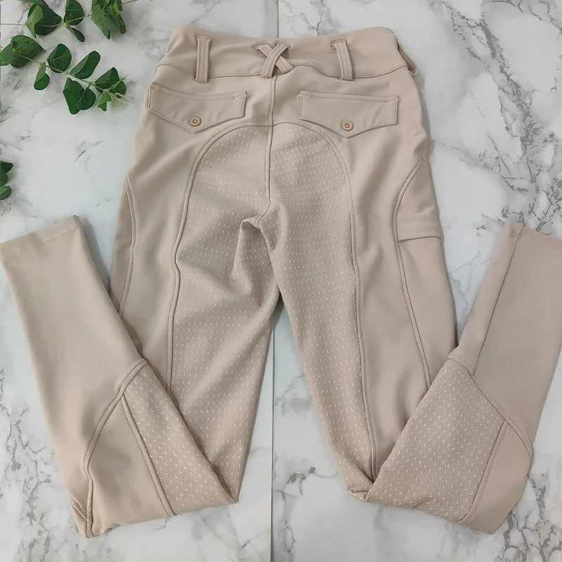 MXLLINA Button Zipper Horse Riding Pants Women Equestrian Leggings Breeches Competition Full Silicone Sports Tights