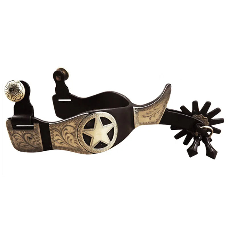 Bronze Horse Riding Spurs Belts Antique German Silver Encrusted Western Cowboy Spurs Hand Carved Equestrian Racing Equipment