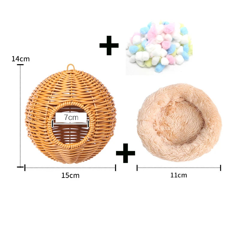 Bird Nest Fake Grass Handwoven Bird Cage House Parrot Canary Lovebird Parakeet Cockatiel Hatching Bird Hut