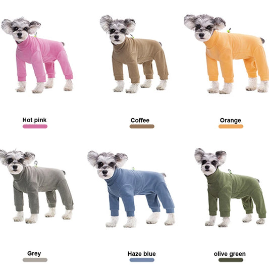 Thermal Fleece Fabric Dog Clothes For Small Dogs Warm Dog Jumpsuit Winter Dog Coat With 4 Legs Elegant Dog Suit Purple Green