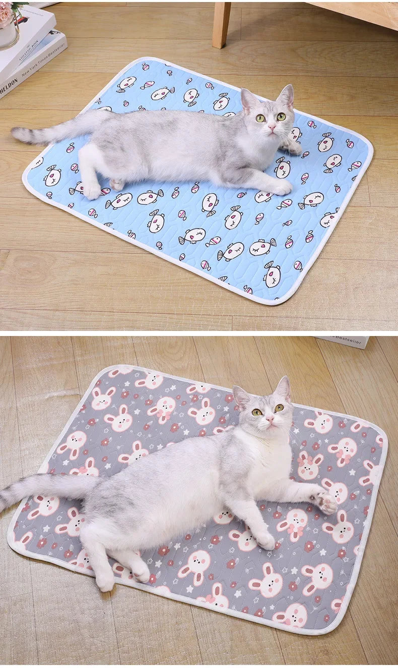 Pet Summer Cooling Latex Pad Cute Cartoon Pattern Cat Dog Sleeping Mat Kennel Ice Silk Cool Mats Floor Sofa Blanket Pet Supplies