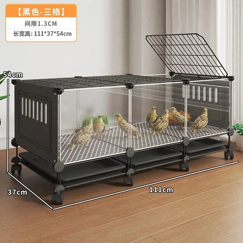 Premium Quail Cage with Pulley Droppings Tray - Indoor Large Chicken Coop Protecting Chicks Feet Mesh Predator Proof Secure Run