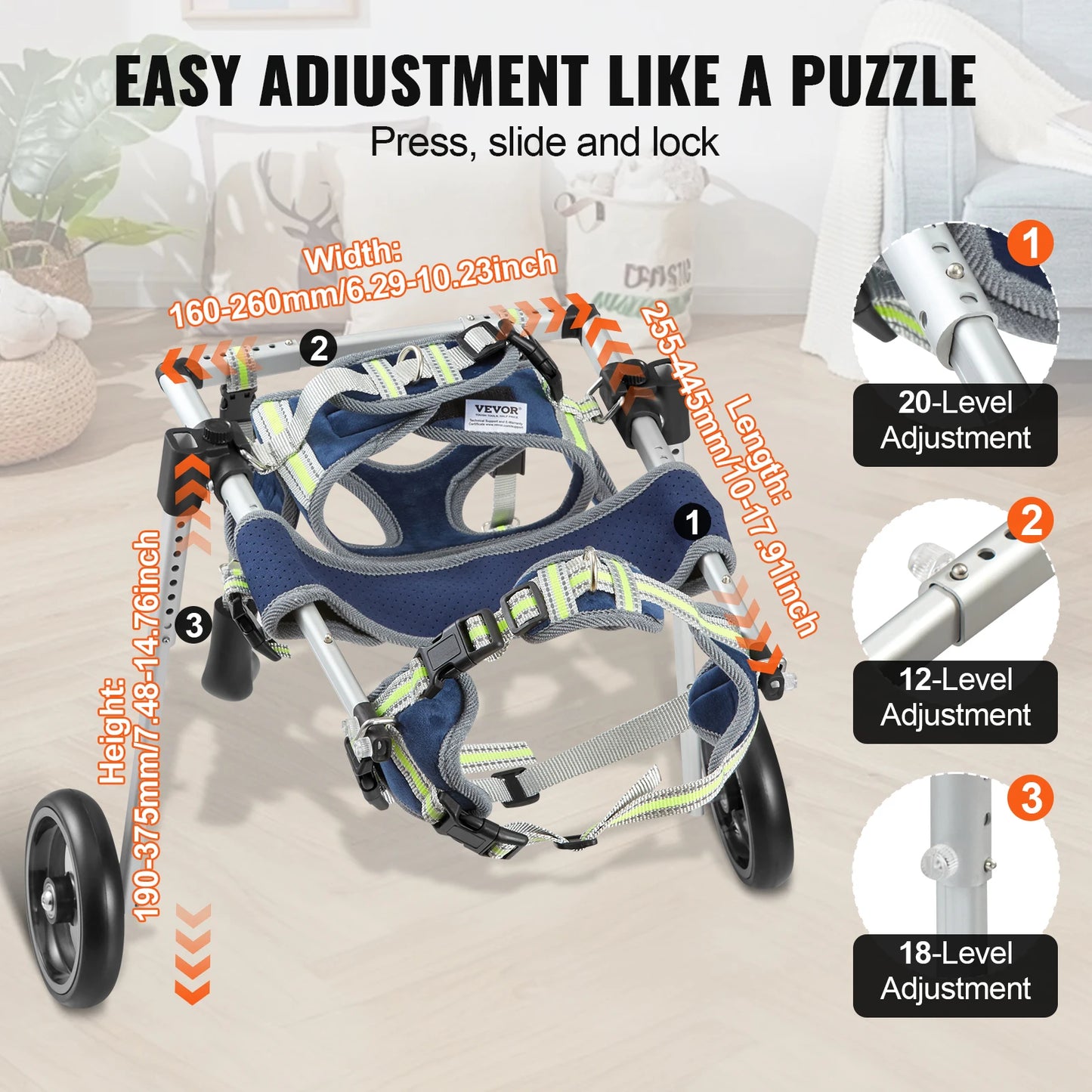 2 Wheels Dog Wheelchair for Back Legs Pet Wheelchair Dog Cart/Wheelchair for Injured Disabled Paralysis Hind Limb Weak Pet