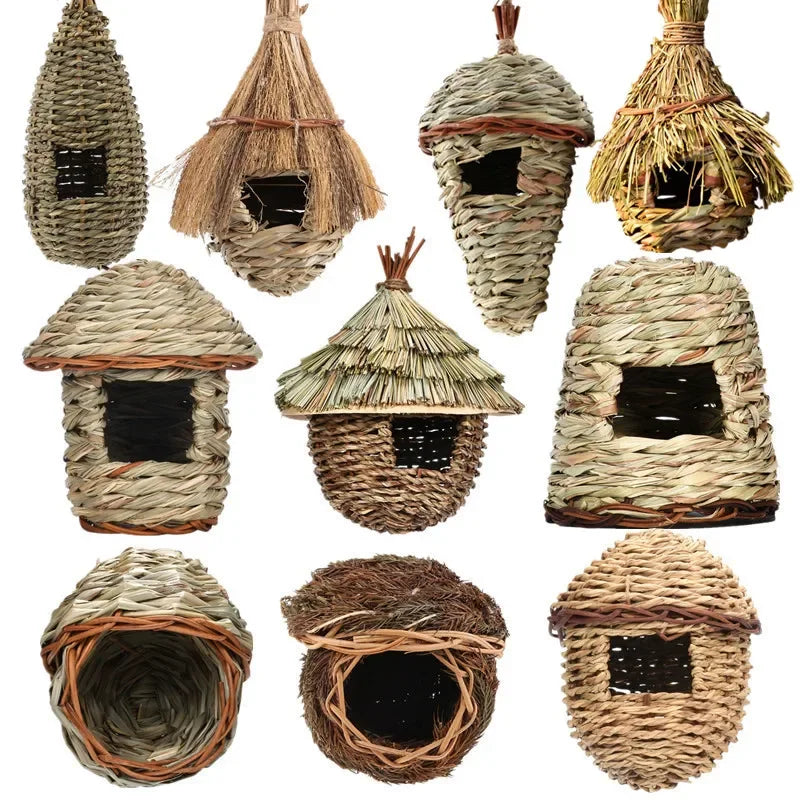 16 different Birds Nests Bird Cage Natural Grass Egg Cage Bird House Outdoor Decorative Weaved Hanging Parrot Nest Houses Pet Bedroom
