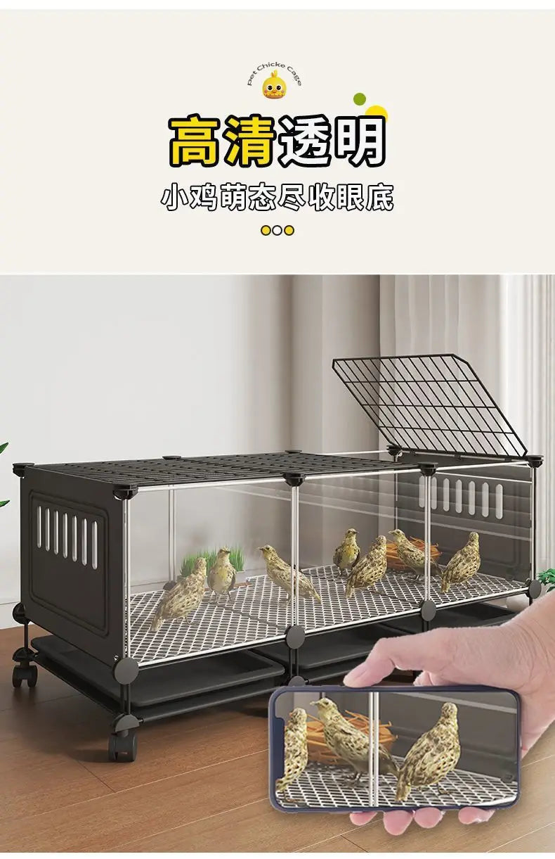 Premium Quail Cage with Pulley Droppings Tray - Indoor Large Chicken Coop Protecting Chicks Feet Mesh Predator Proof Secure Run